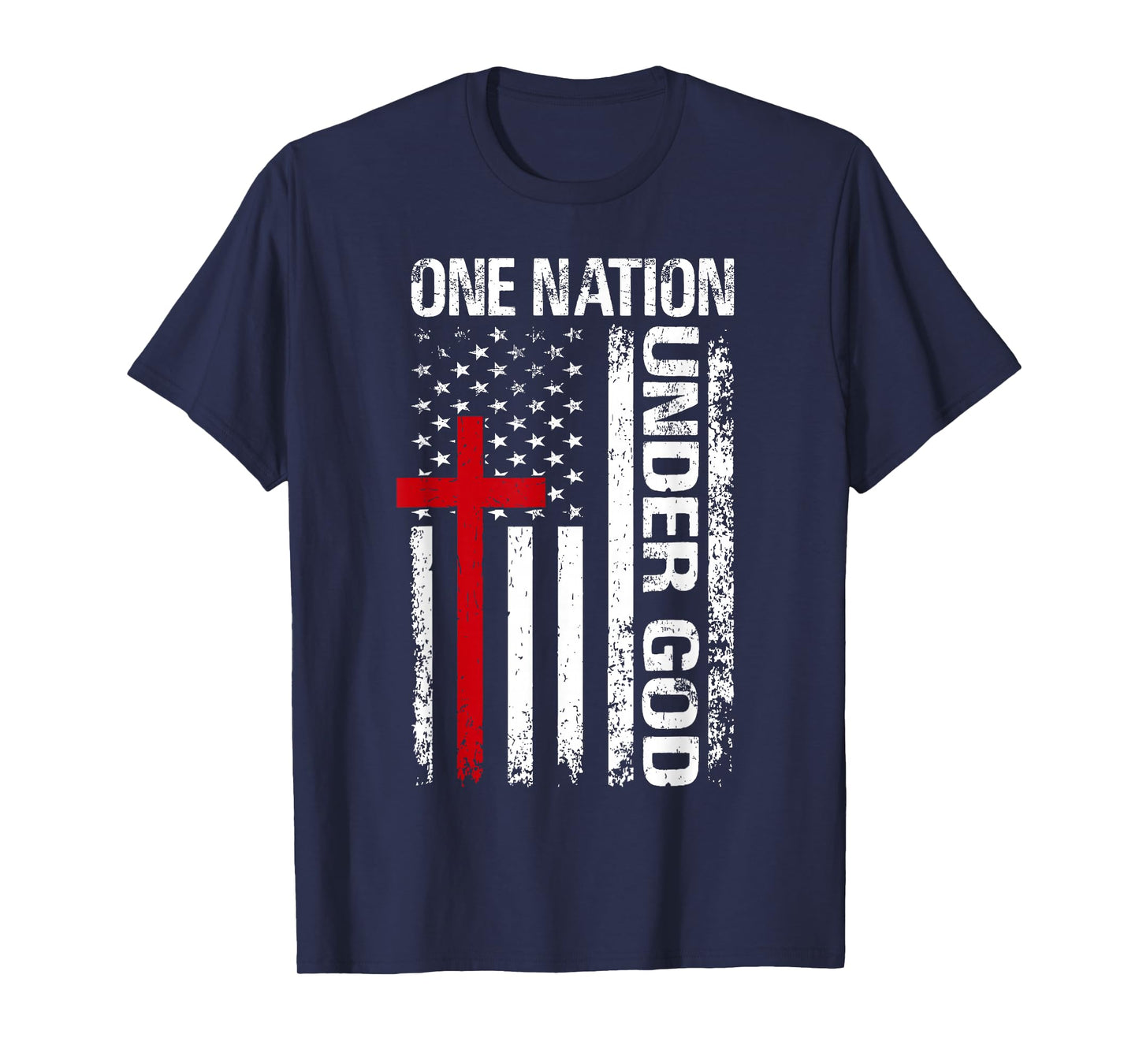 One Nation Under Vintage God Cross Christian American Flag T-Shirt