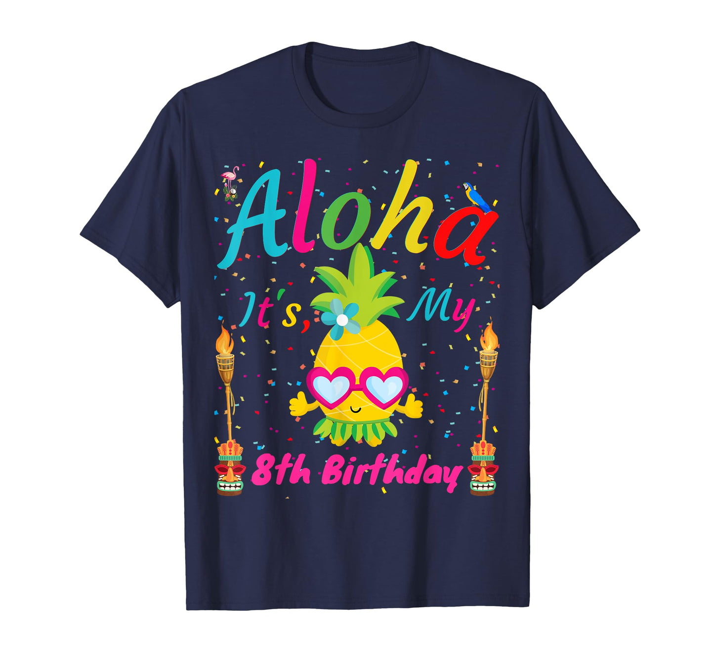 Aloha It's My 8th Birthday Hawaii 8 Years Girl Luau Candles T-Shirt
