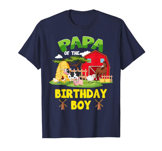 Papa Of The Birthday Boy Farm Animals Barnyard Party T-Shirt