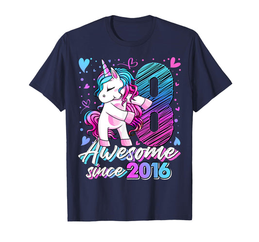 8 Years Old Flossing Unicorn Gifts 8th Birthday Girl Party T-Shirt