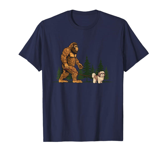 Funny Shih Tzu Bigfoot Dog Walking Dog Mom Dad Kids T-Shirt