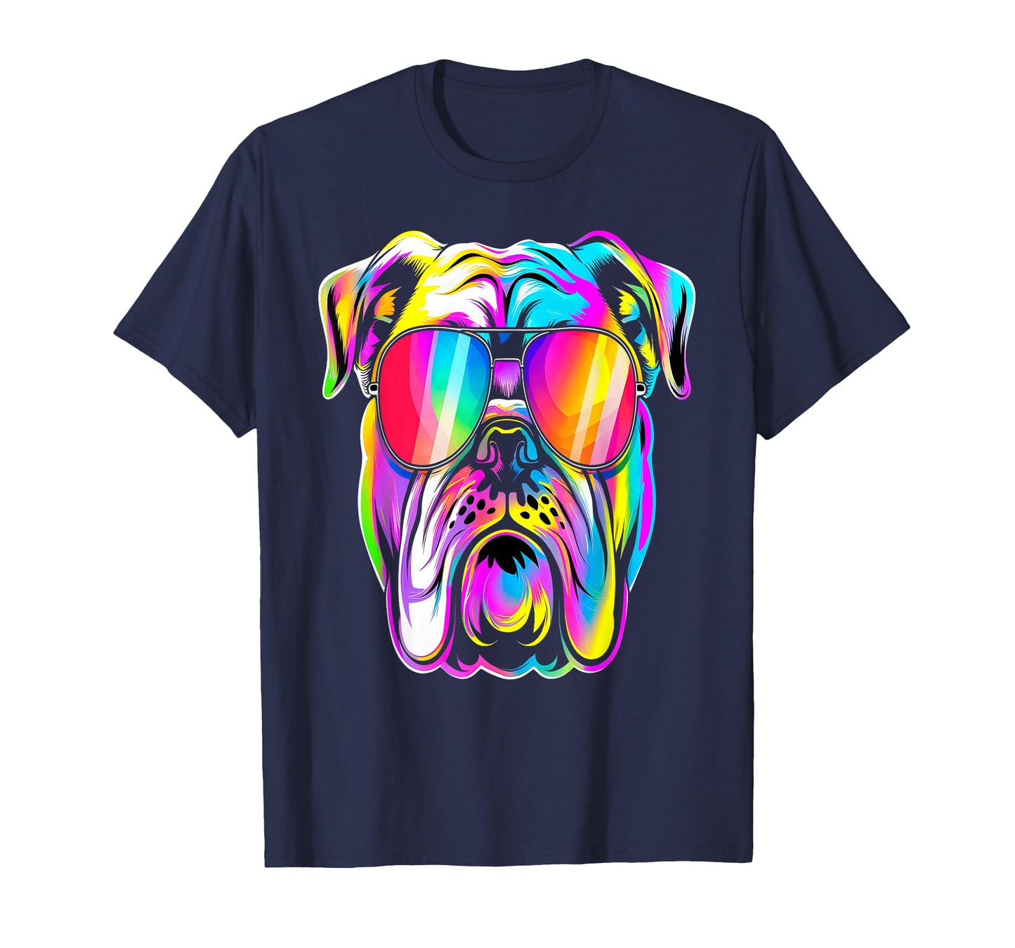 Colorful Bulldog Sunglasses Cool Dog T-Shirt
