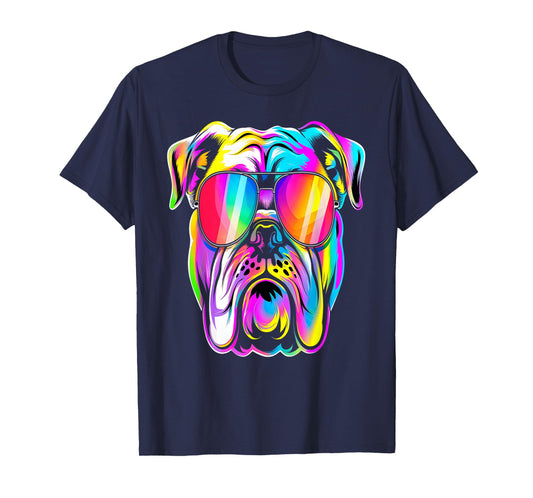 Colorful Bulldog Sunglasses Cool Dog T-Shirt