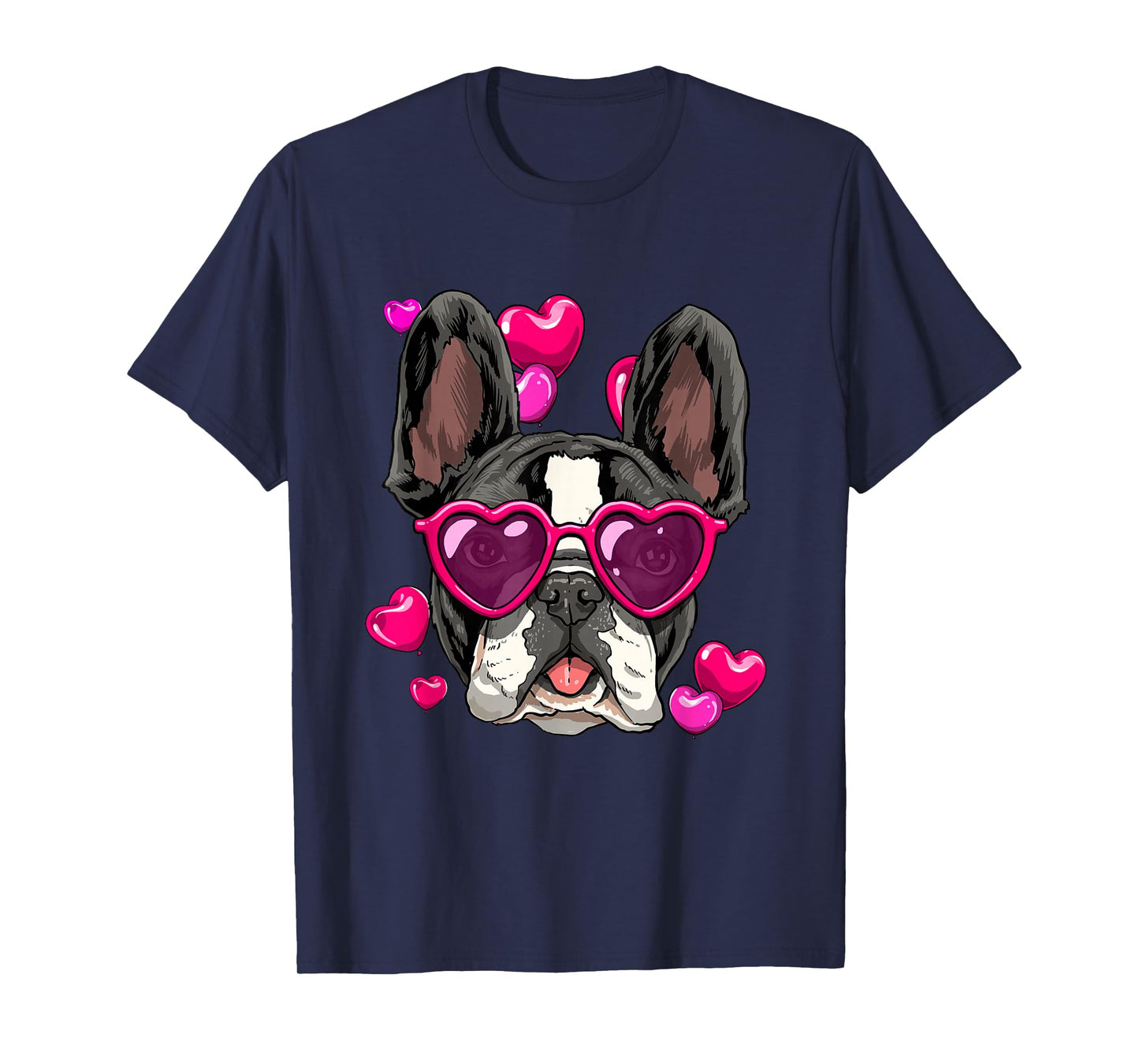 Valentine's Day French Bulldog With Heart Glasses Frenchie T-Shirt