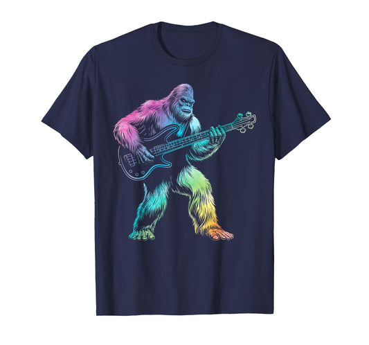 Bigfoot playing bass guitar men women guitarist tie dye T-Shirt