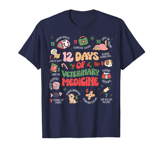 Funny Christmas Vet Tech 12 days of Veterinary Medicine T-Shirt