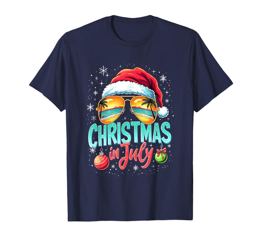 Beach Christmas in July Santa Claus Sunglasses Men Women T-Shirt