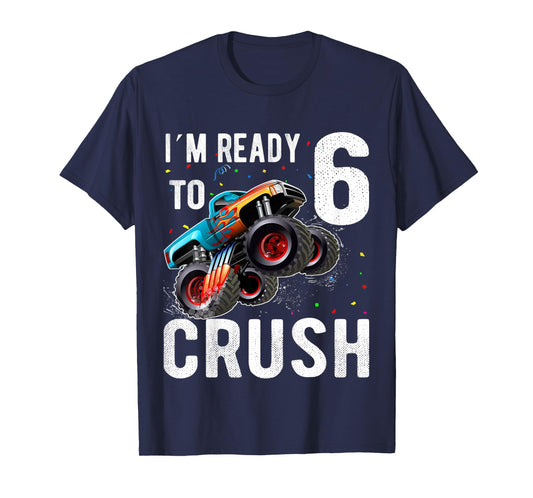 Kids Monster Trucks 6th Birthday Party Shirt Six Years old Boys T-Shirt