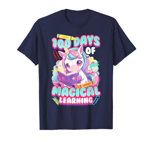 100 Days of School Unicorn Girls 100 Magical Days Girls T-Shirt