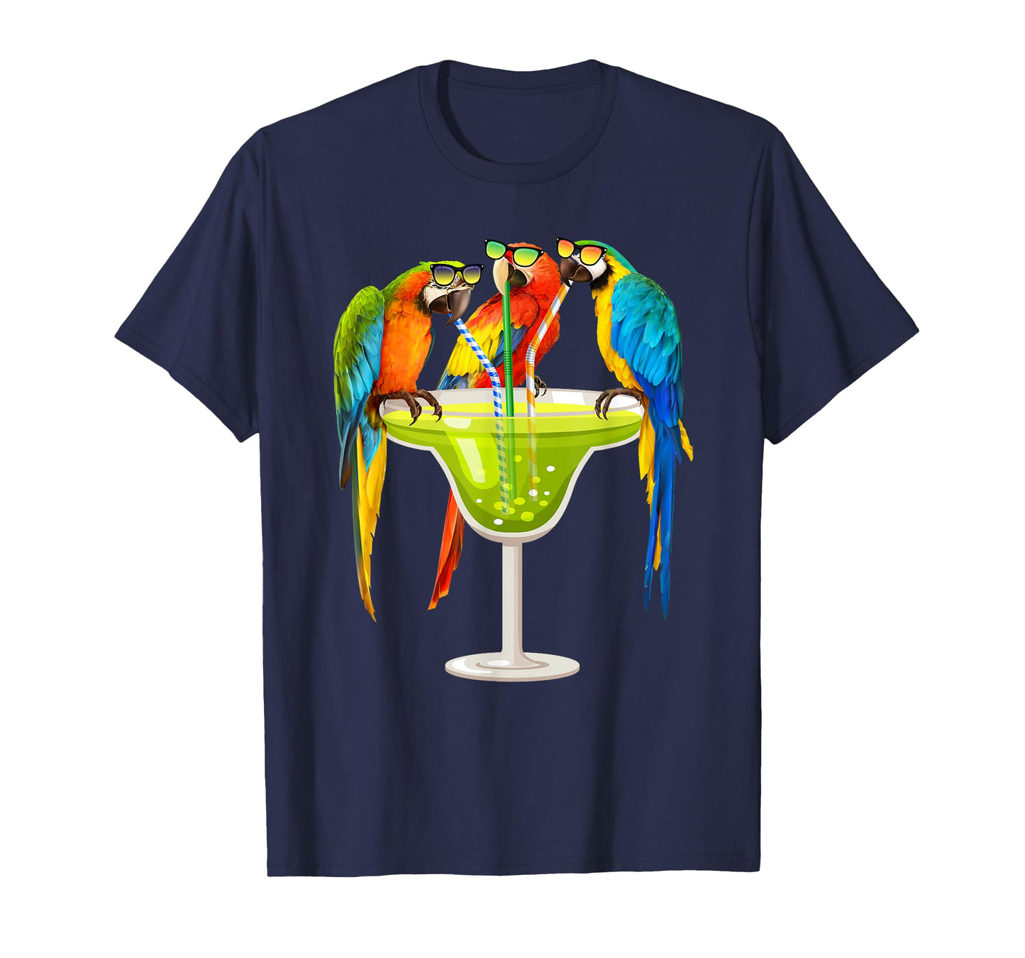 Parrots Drinking Margarita On Summer Vacation Birds Tee Gift T-Shirt
