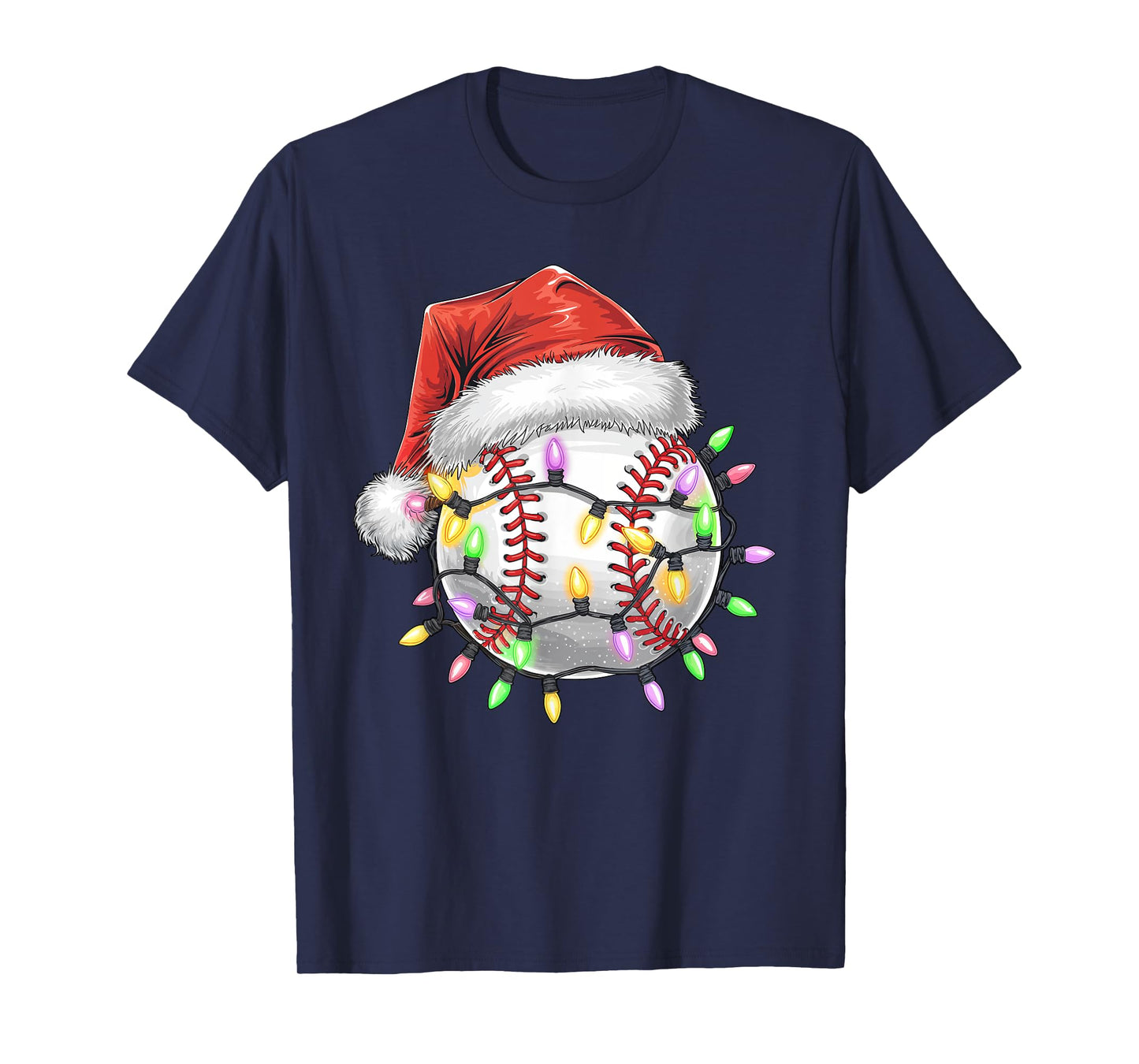 Baseball Christmas Lights Men Boys Youth Santa Sports T-Shirt