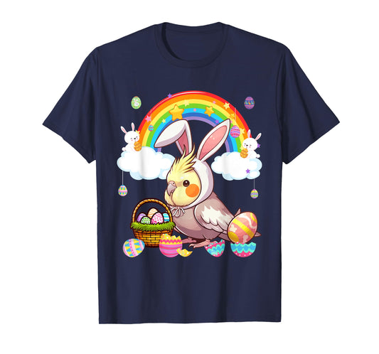 Bunny Cockatiel Easter Hunting Eggs Basket Colorful Rainbow T-Shirt