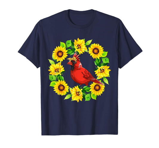 Cardinal Bird Bow Tie In Sunflowers Circle Animal Lover Kids T-Shirt