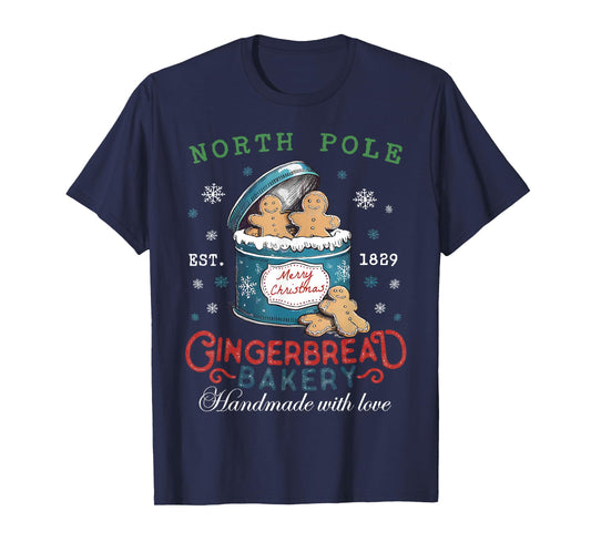 North Pole Gingerbread Bakery Baking Spirits Bright Xmas T-Shirt
