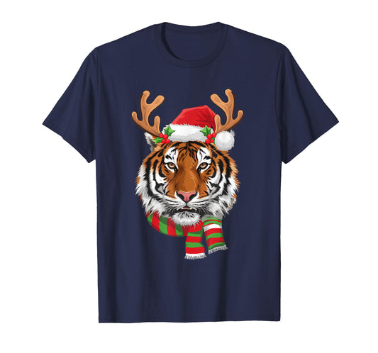 Tiger Reindeer Christmas - Santa Tiger Xmas Tiger Lover T-Shirt