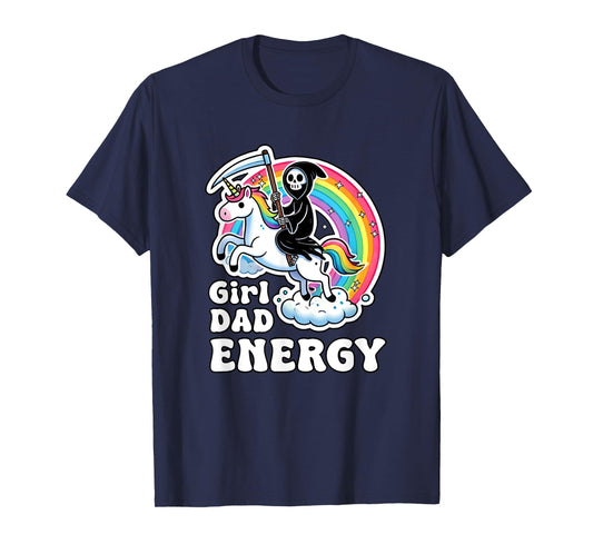 Funny Girl Dad Energy Retro Unicorn Grim Reaper T-Shirt