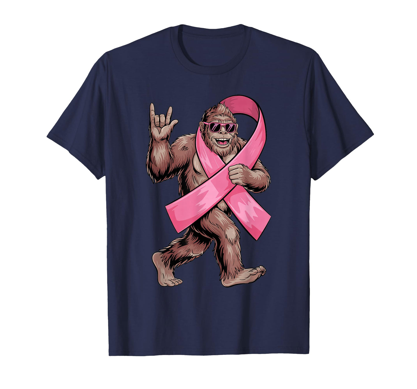 Bigfoot Breast Cancer Awareness Sasquatch with Pink Ribbon T-Shirt