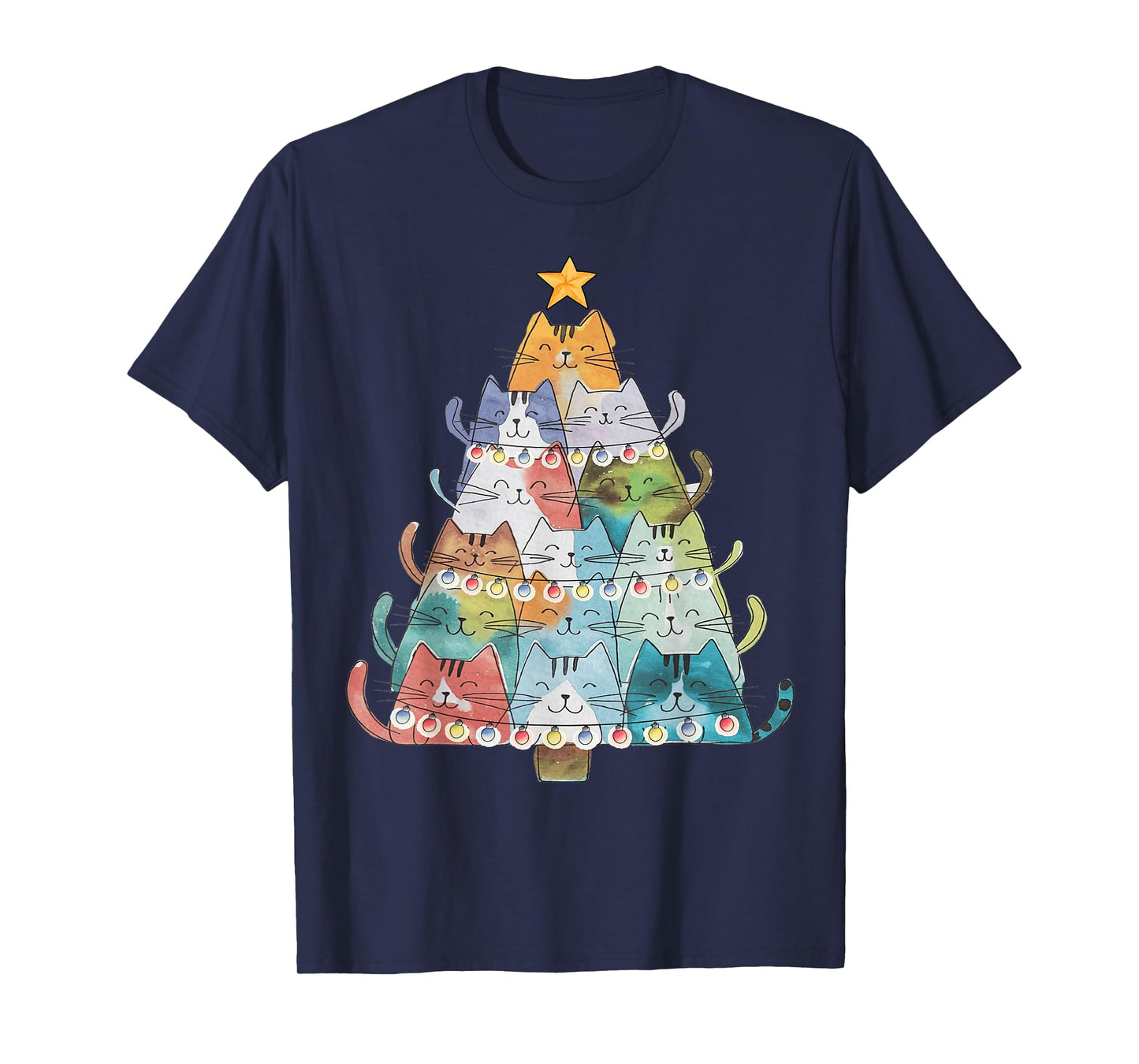 Funny Cat Christmas Tree Xmas Cat Lover Cat Graphic T-Shirt for Men Women Kids