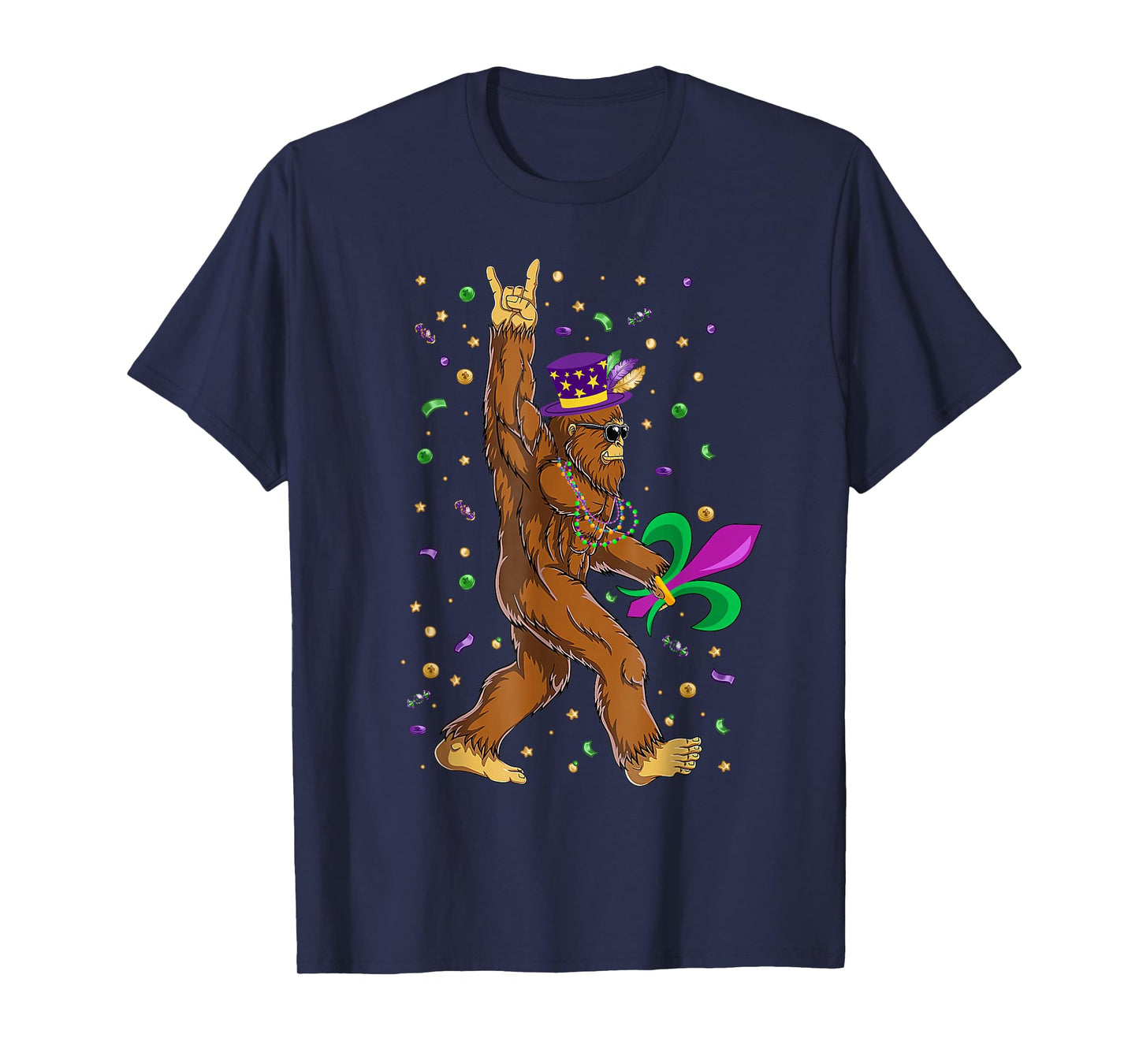 Mardi Gras Bigfoot Funny Sasquatch Mardi Gras Women Men T-Shirt