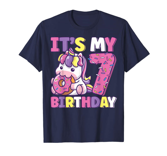 It's My 7th Birthday Party Cute Girls Donut Birthday Unicorn T-Shirt