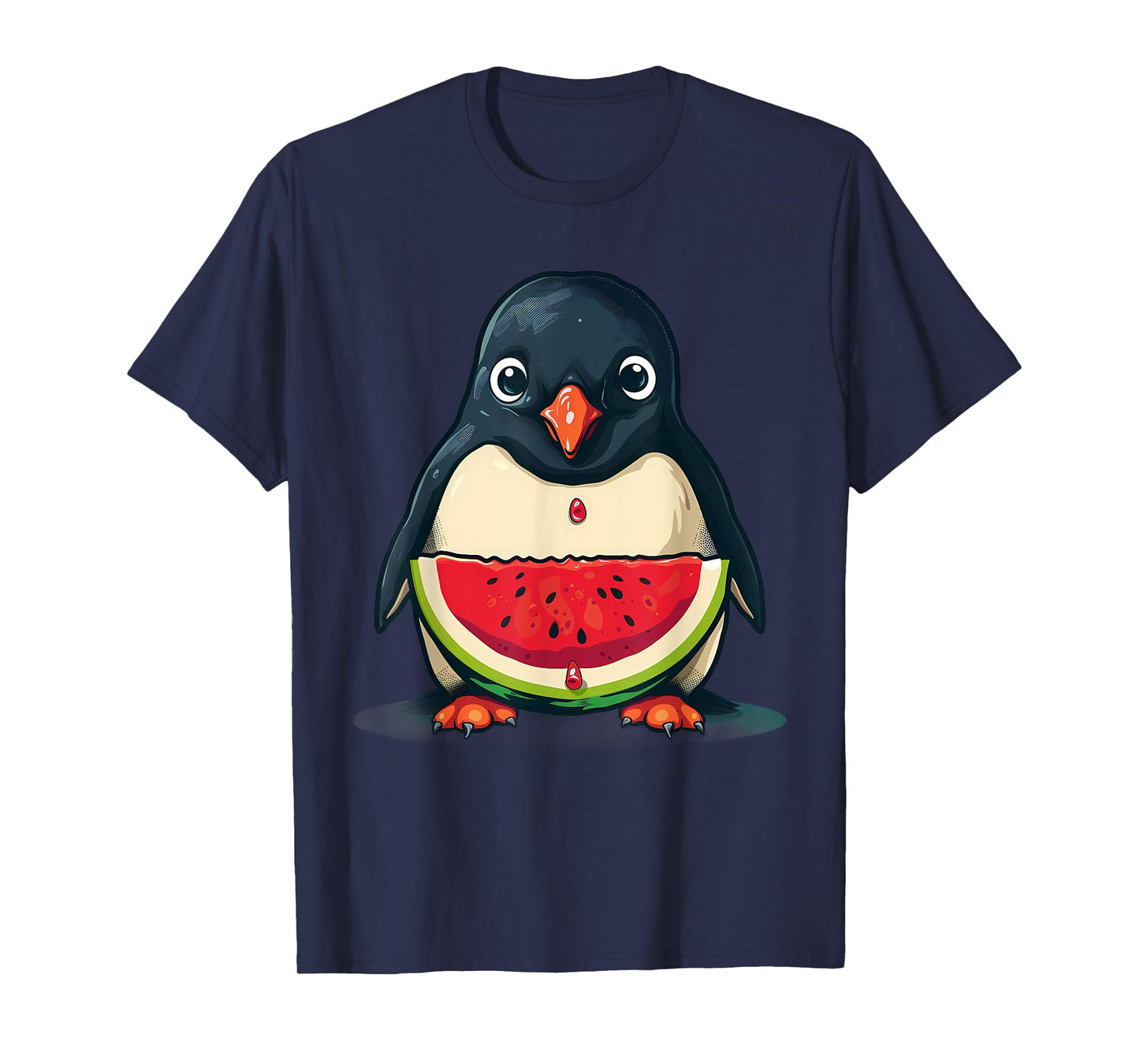 Watermelon Penguin Bird Drawing Watermelon Fruit Artwork T-Shirt