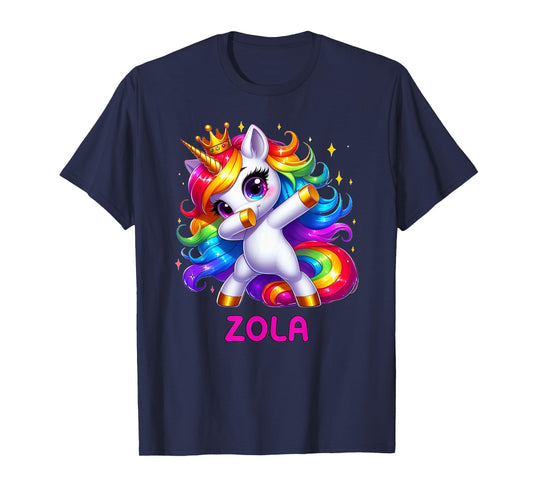 ZOLA Personalized Name Dabbing Unicorn Birthday Queen T-Shirt
