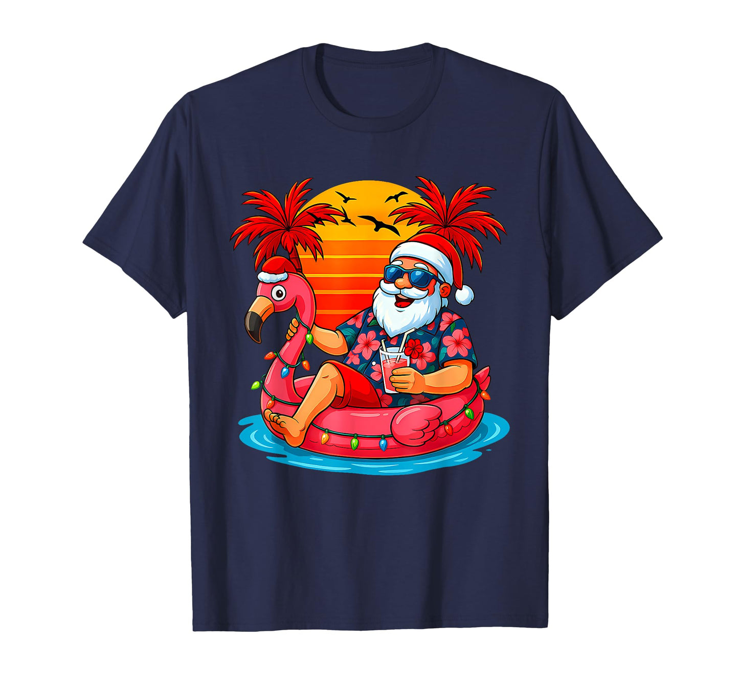 Christmas in July Shirt Santa Flamingo Float Summer Xmas T-Shirt