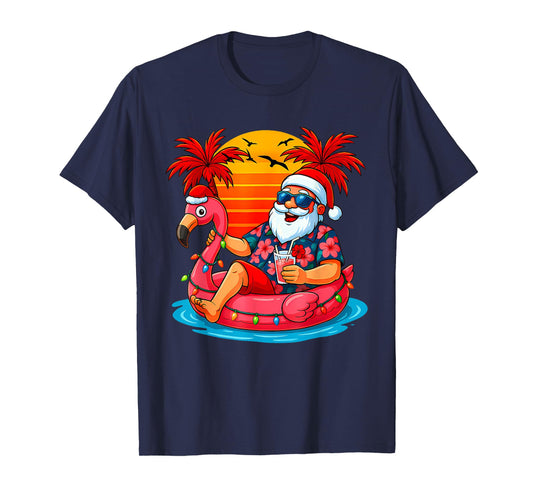 Christmas in July Shirt Santa Flamingo Float Summer Xmas T-Shirt