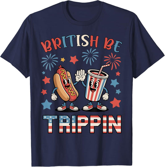 British Be Trippin Hotdog 4th July Kid Boy Toddler Patriotic T-Shirt