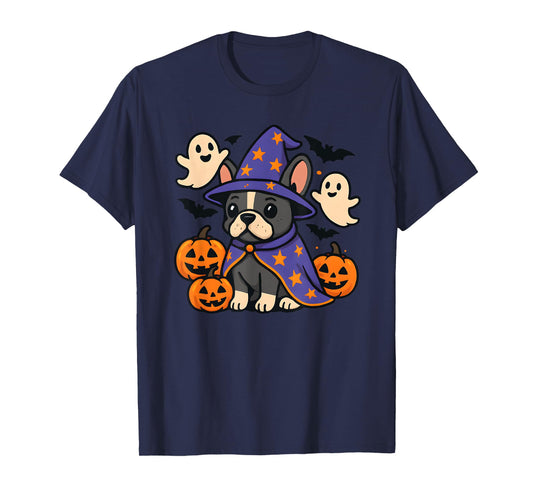 Halloween French Bulldog, Frenchie, Gray, Blue T-Shirt