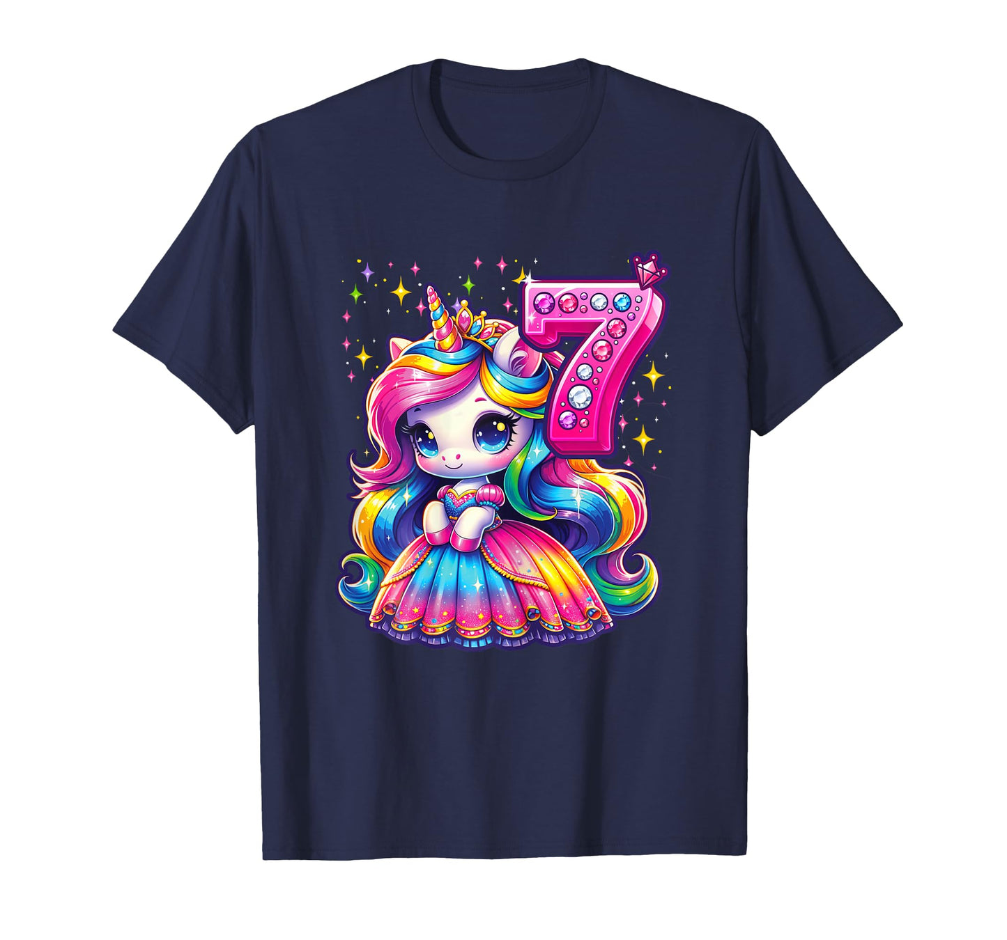 Unicorn Princess 7th Birthday 7 Year Old Party Girl Outfit T-Shirt