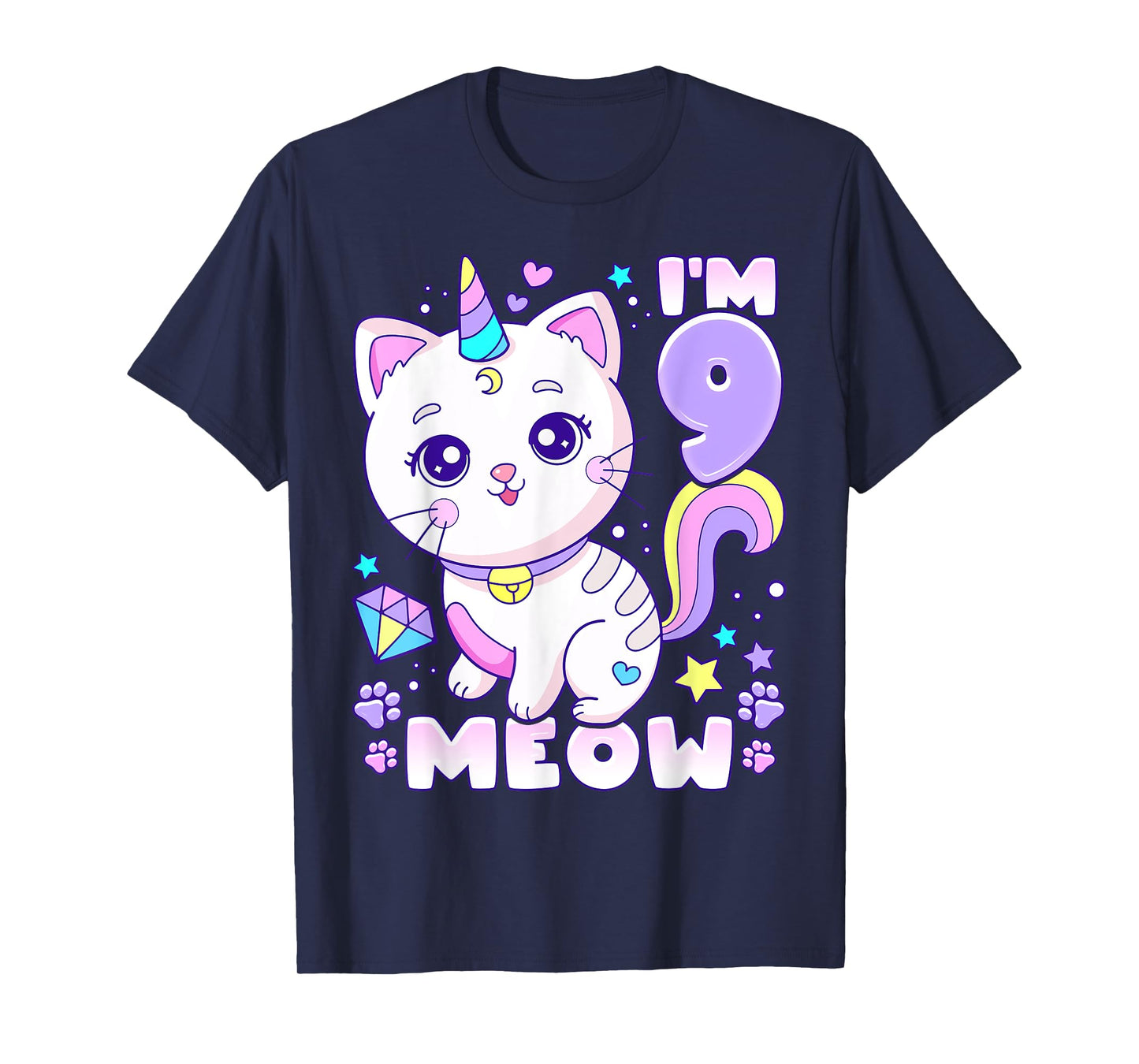 Birthday girl 9 years old, cat, unicorn, 9th birthday T-Shirt