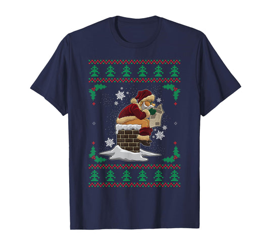 Funny Santa Pooping Down the Chimney Ugly Christmas Sweater T-Shirt