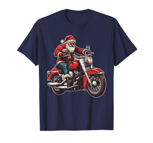 Santa Biker Motorcycle Christmas Pajama Toddler Kids Boys T-Shirt