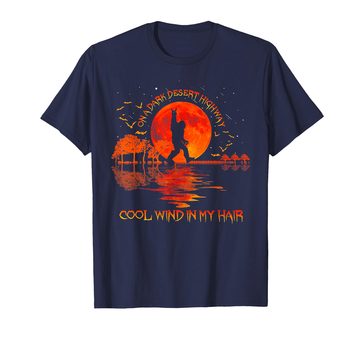Bigfoot On A Dark Desert Highway Hand Rock And Roll T-Shirt