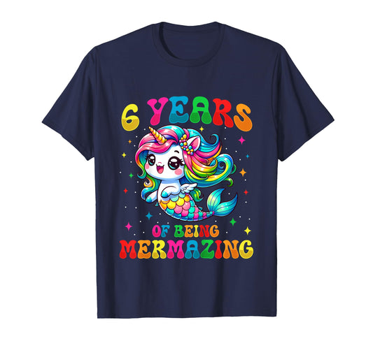 6 Years Old Mermaid Unicorn 6th Birthday Party Girls T-Shirt