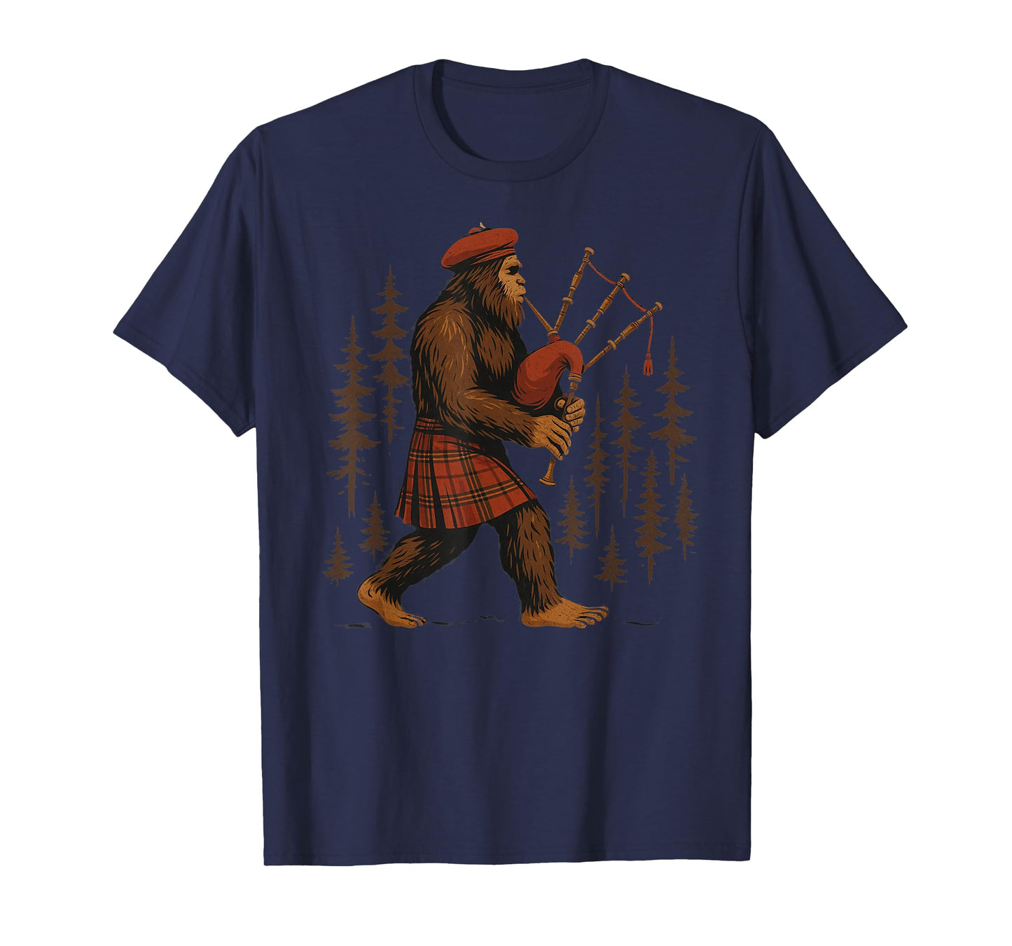 Legendary Sasquatch Bagpipes in Kilts Through Forests T-Shirt