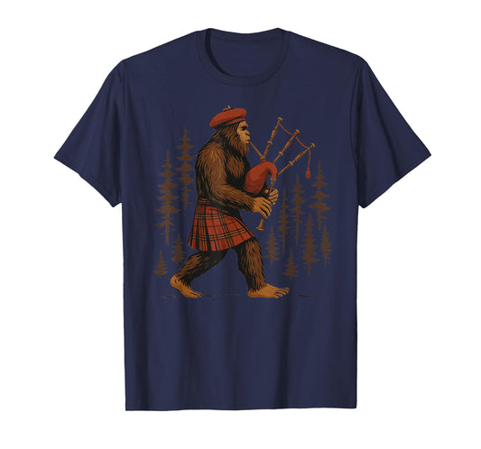 Legendary Sasquatch Bagpipes in Kilts Through Forests T-Shirt