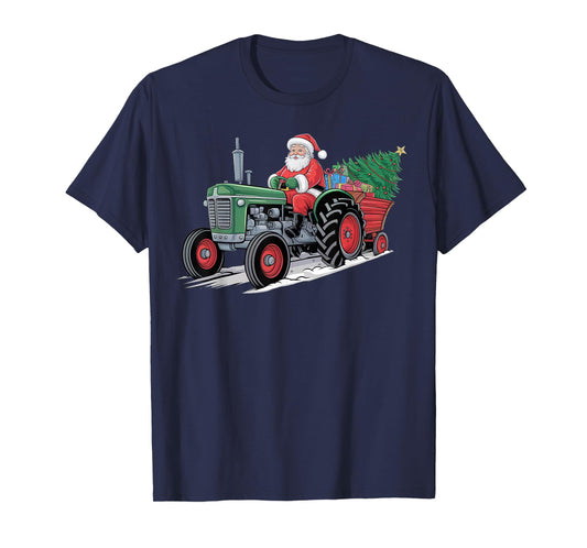 Santa Tractor Farm Truck Farmer Christmas Xmas Driving T-Shirt