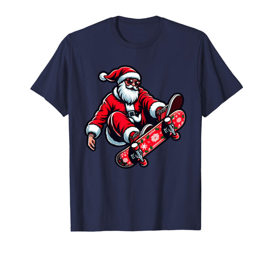 Santa Riding Skateboard Xmas Pajama Christmas Toddler Kids T-Shirt