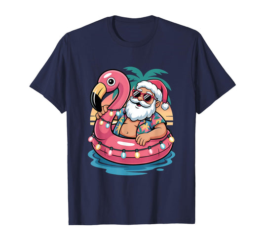 Christmas In July Shirt Boys Kids Santa Flamingo Summer Xmas T-Shirt