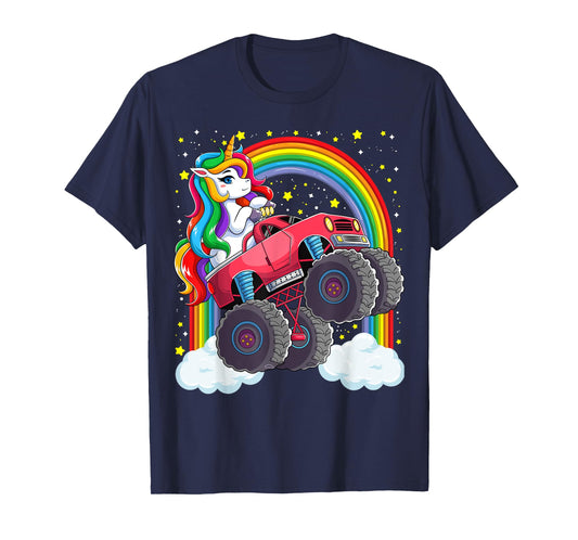 Cute Monster Truck Unicorn Magical Rainbow Kids Girls Party T-Shirt
