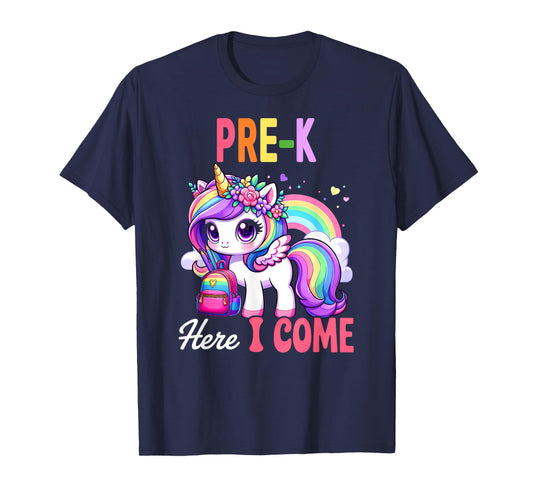 Pre-K Here I Come Unicorn Girls First Day Back To School T-Shirt