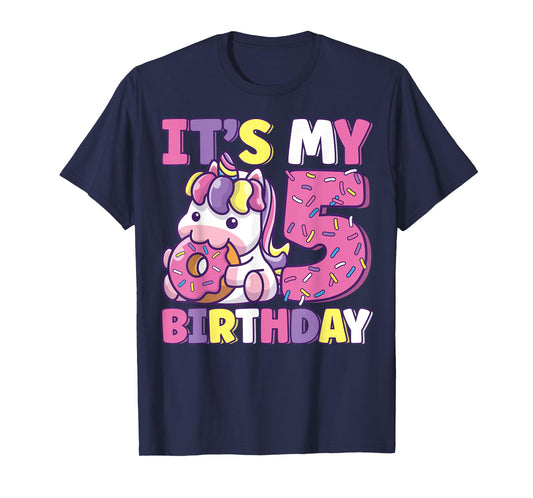 It's My 5th Birthday Party Cute Girls Donut Birthday Unicorn T-Shirt