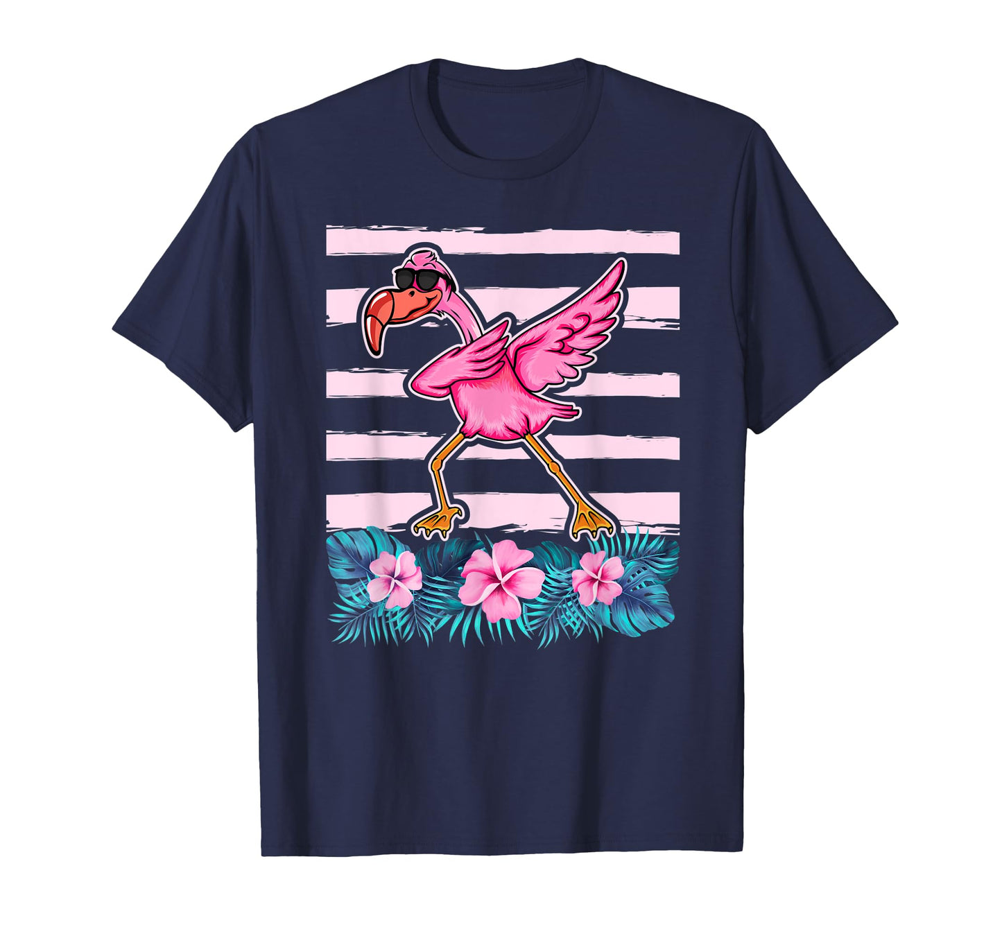 Flamingo Wearing Sunglass - Dabbing Flamingo Lover Floral T-Shirt