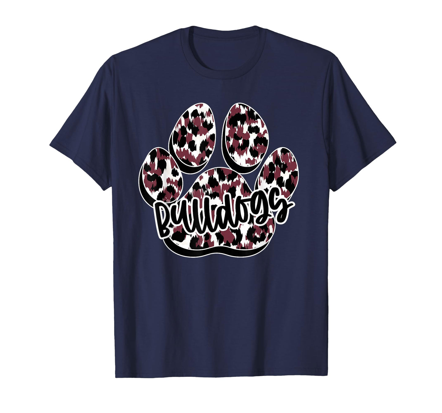 Maroon Bulldogs Leopard Paw Print Leopard School Mascot T-Shirt