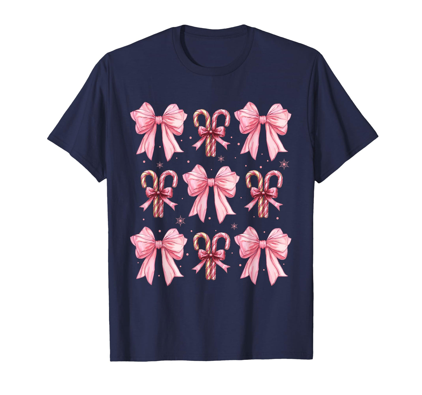 Coquette Bow Candy Canes Christmas Women Girls Teen Pink Bow T-Shirt