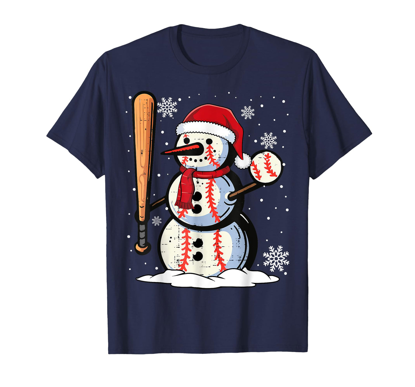 Merry Christmas Baseball Snowman Holiday Sports Xmas Pajamas T-Shirt