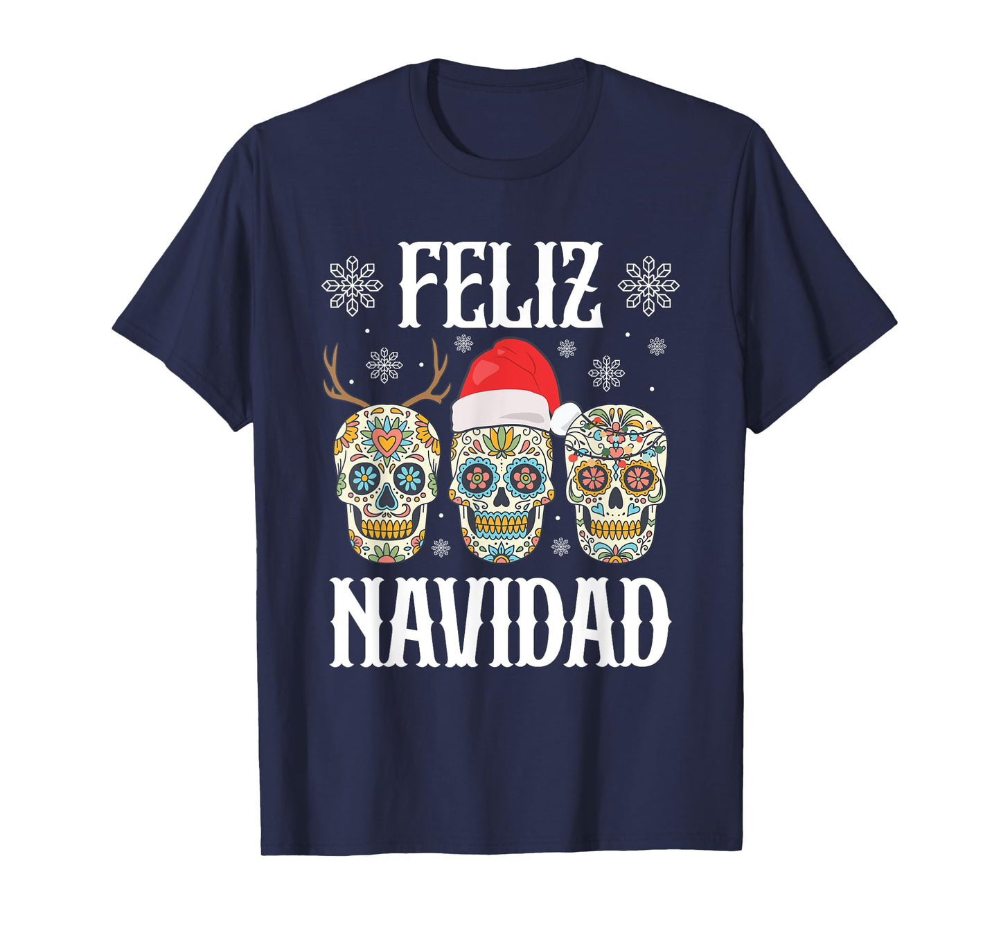Feliz Navidad Skeletons Reindeer Santa Mexican Christmas T-Shirt