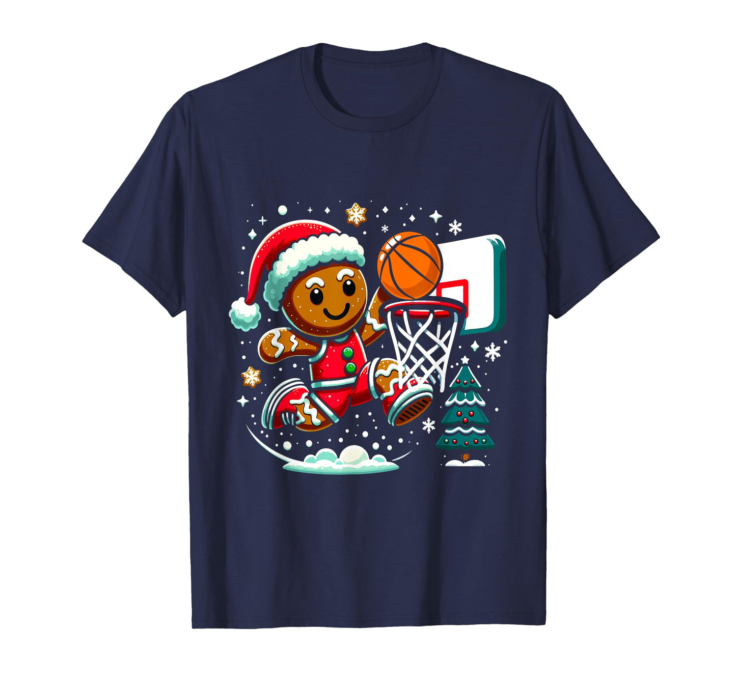 Gingerbread Man Playing Basketball Christmas Player Xmas T-Shirt